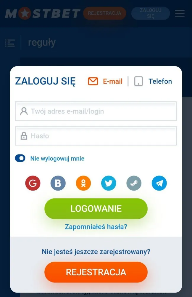 Logowanie w Mostbet na komórce
