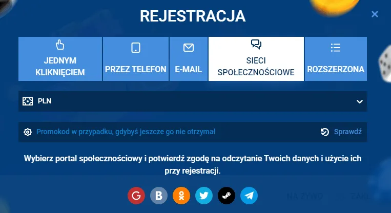 Rejestracja przez media społecznościowe